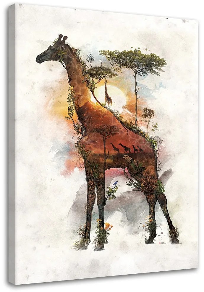 Gario Obraz na plátne Žirafa a Afrika v pozadí - Barrett Biggers Rozmery: 40 x 60 cm