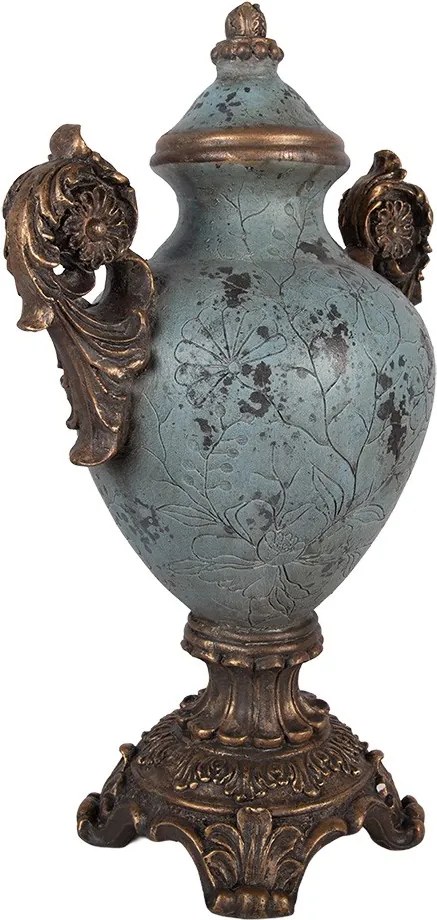 Modrozelená antik dekoratívna amfora s kvetinovým reliéfom – 30*19*46 cm