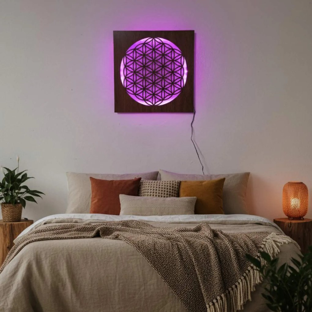 SENTOP | Drevená mandala Kvet života s LED podsvietením obraz na stenu | SENTOP LED0168