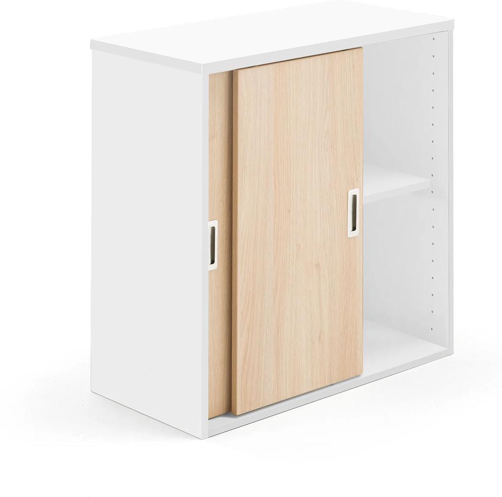 Kancelárska skriňa Modulus s posuvnými dverami, 800x800 mm, biela / dub