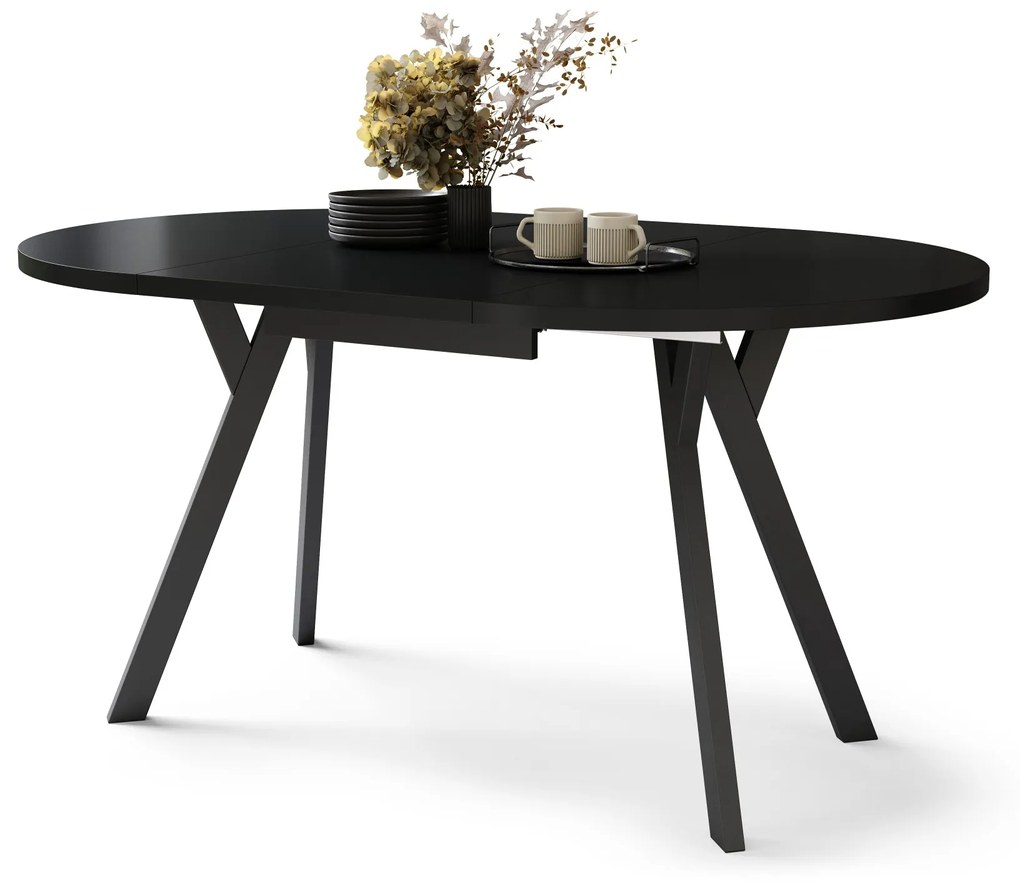 ALMO Čierny/čierne nohy - OKRÚHLY LOFTOVÝ/INDUSTRIÁLNY ROZKLADACÍ STÔL DO OBÝVAČKY/JEDÁLNE