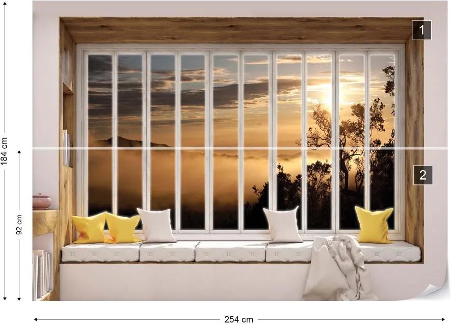 GLIX Fototapeta - 3D Window View Mountains Vliesová tapeta  - 254x184 cm