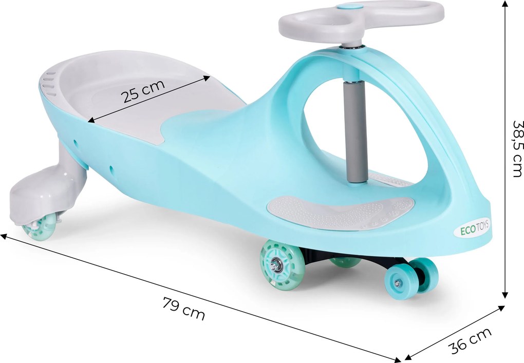 Gravitačné jazdítko ECOTOYS s LED kolesami, gumové, modré - pre deti od 3 rokov