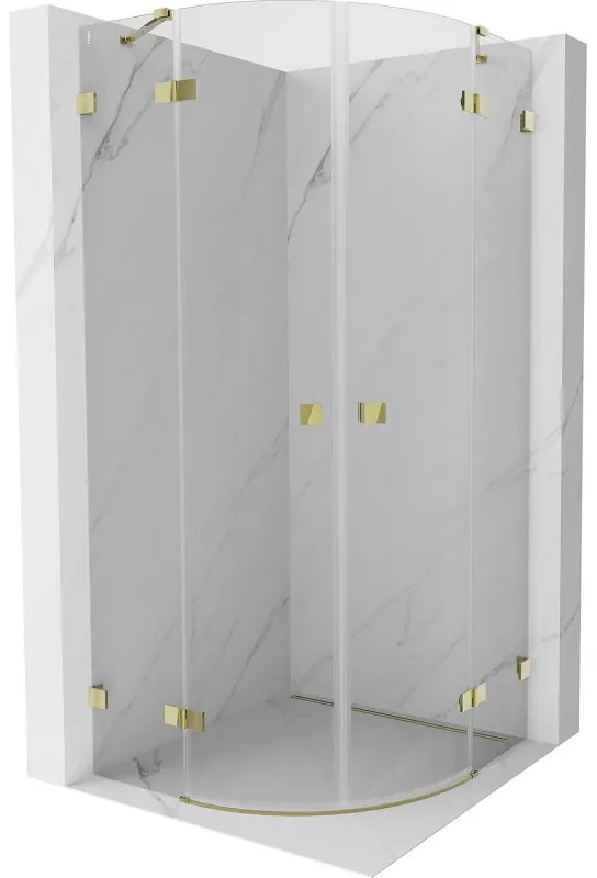 Mexen Lunar, polkruhový výklopný sprchový kút 90 x 90 cm, 8mm číre sklo, zlatý profil, 833-090L-090P-50-00