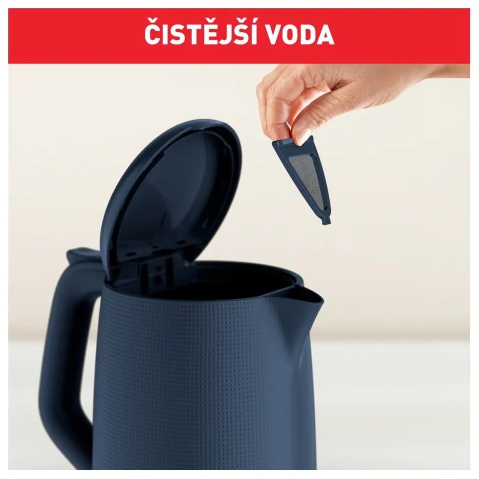 Tmavomodrá plastová rýchlovarná kanvica 1,7 l KO2M0410 – Tefal