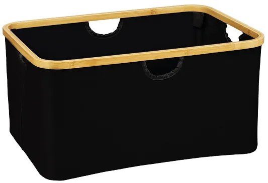 Úložný box - košík, textilný čierny s bambusovým rámom XXL, 57x37x26