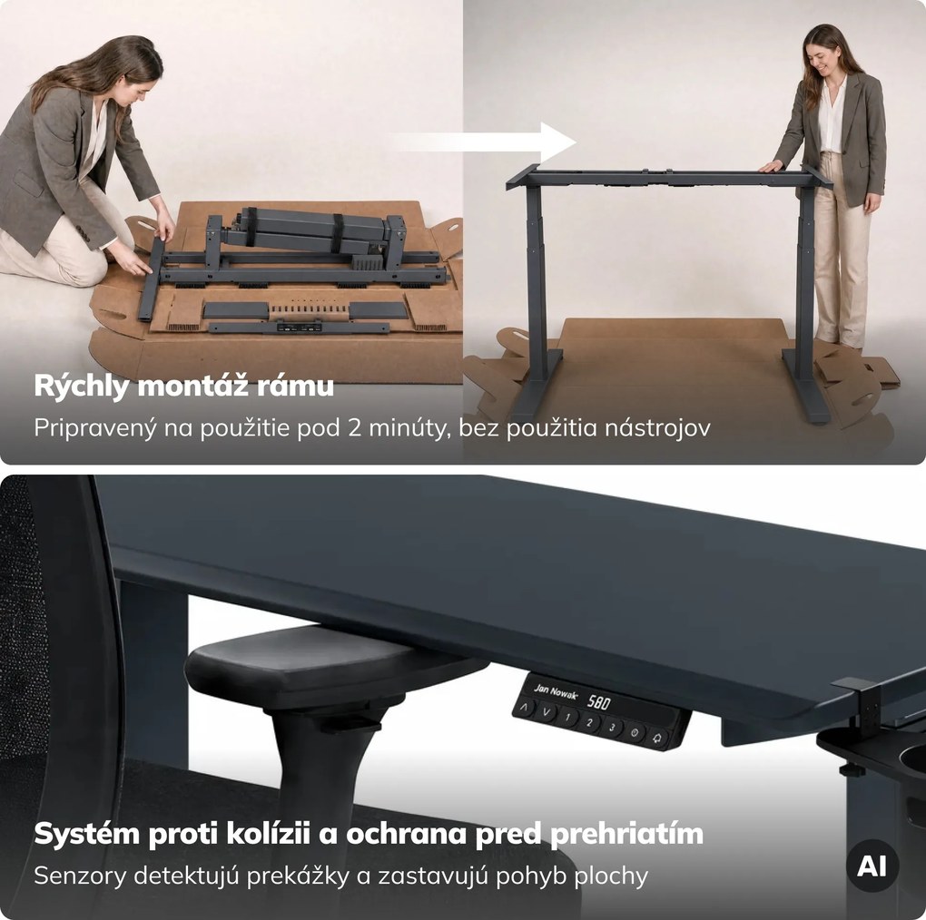 Elektrický stôl s reguláciou výšky ergonomický antracitový,1400x700 mm: ARIA