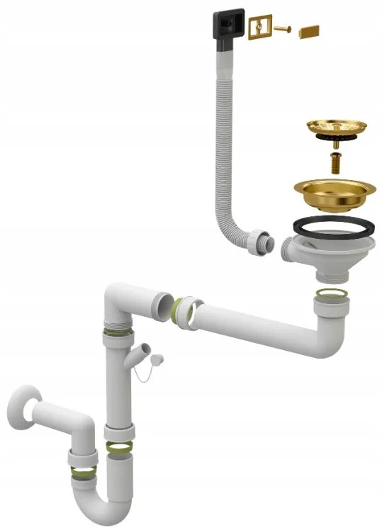 Sink Quality Ferrum New 5055, 1-komorový granitový drez 560x500x210 mm + zlatý sifón, biela, SKQ-FER.5055.WH.XG