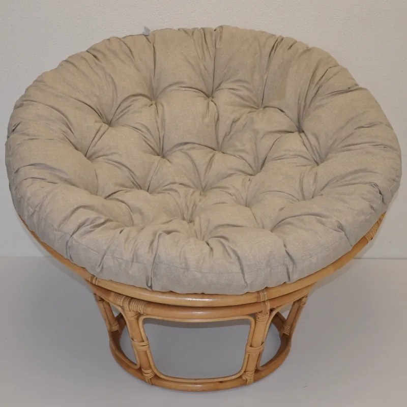 Relaxačný papasan DEMETRIA — ⌀100 cm, ratan, látka, medová / viac farieb Biela