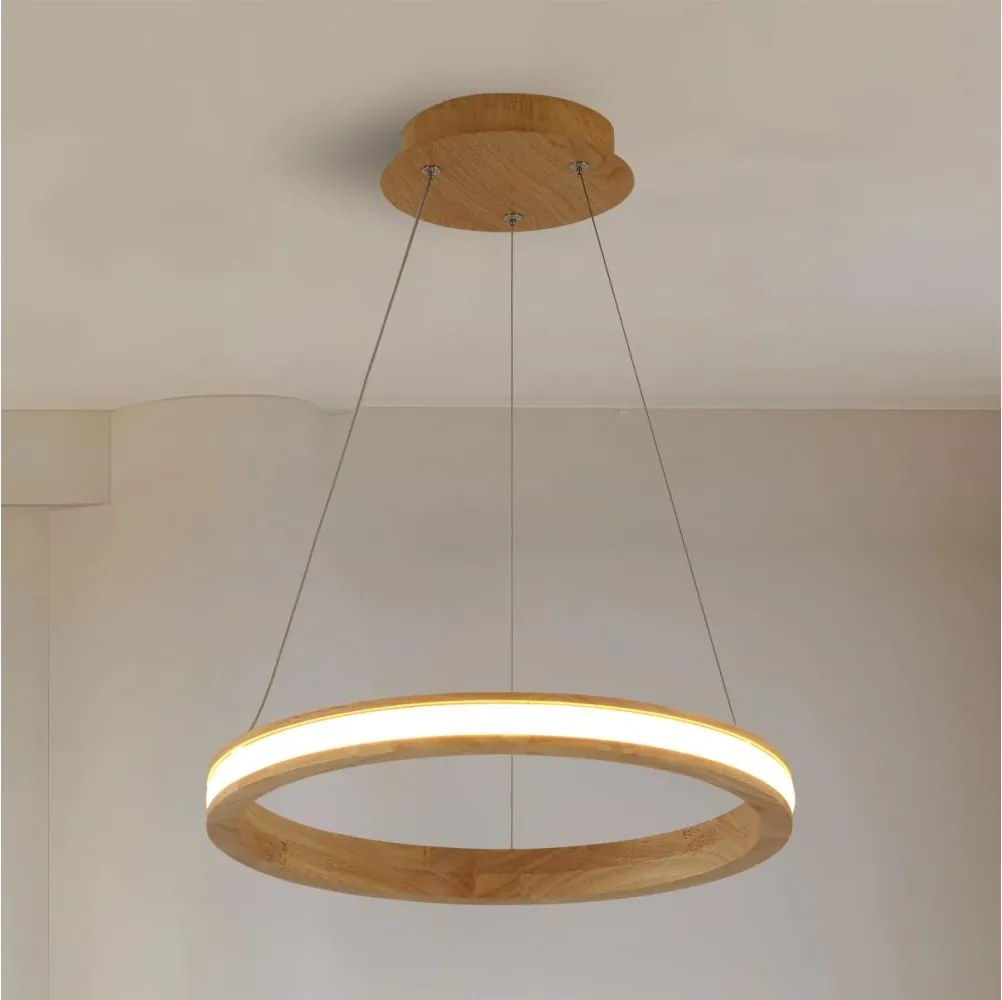 Brilagi - závesný LED luster na lanku UMEA WOOD, 30 W, 230 V, priemer 40 cm, drevený