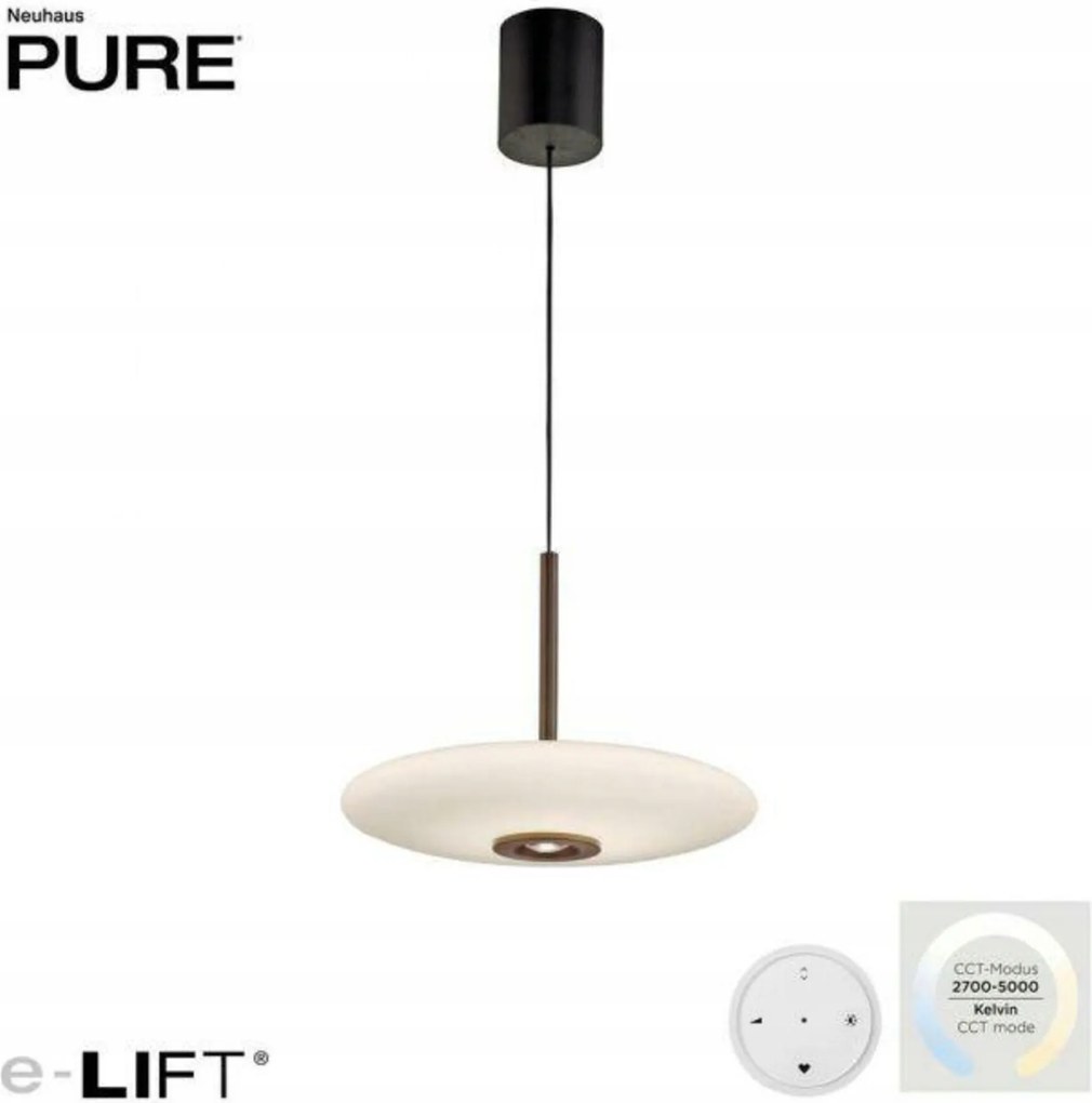 Paul Neuhaus Pure E-Vitrum závesné Led svietidlo 2700-5000K e-LIFT, tmavo hn