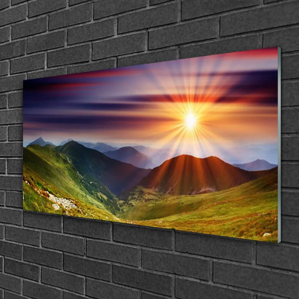Skleneny obraz Hory západ slnka príroda 120x60 cm