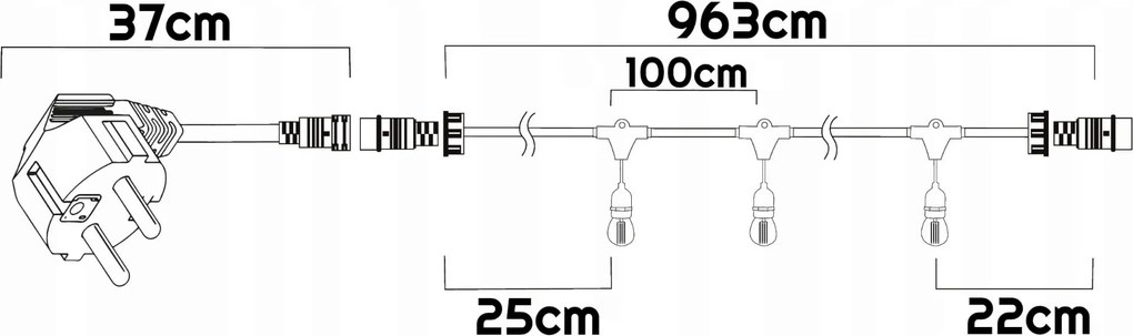 BERGE Záhradná girlanda 10m + 11x 1W LED žiarovka