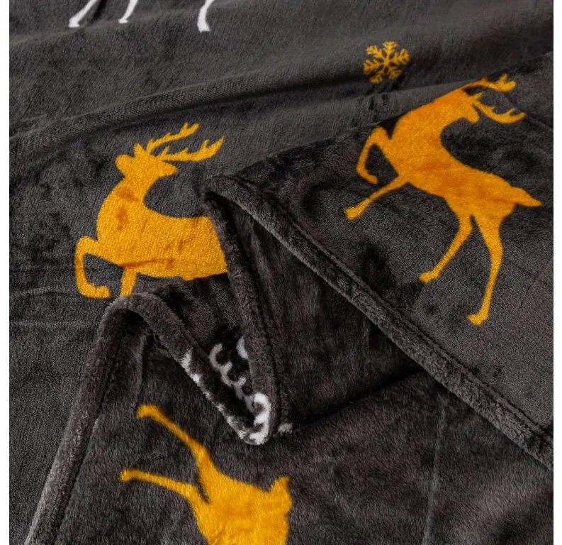 2x Tmavosivá vianočná mikroplyšová deka WHITE TREES 150x200 cm