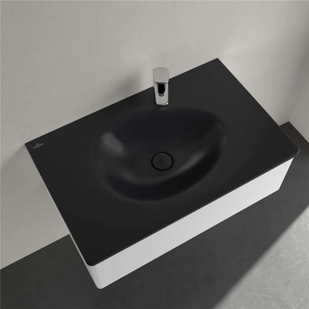 VILLEROY &amp; BOCH Antao umývadlo na skrinku s otvorom, bez prepadu, 800 x 500 mm, Pure Black, s povrchom CeramicPlus, 4A7581R7