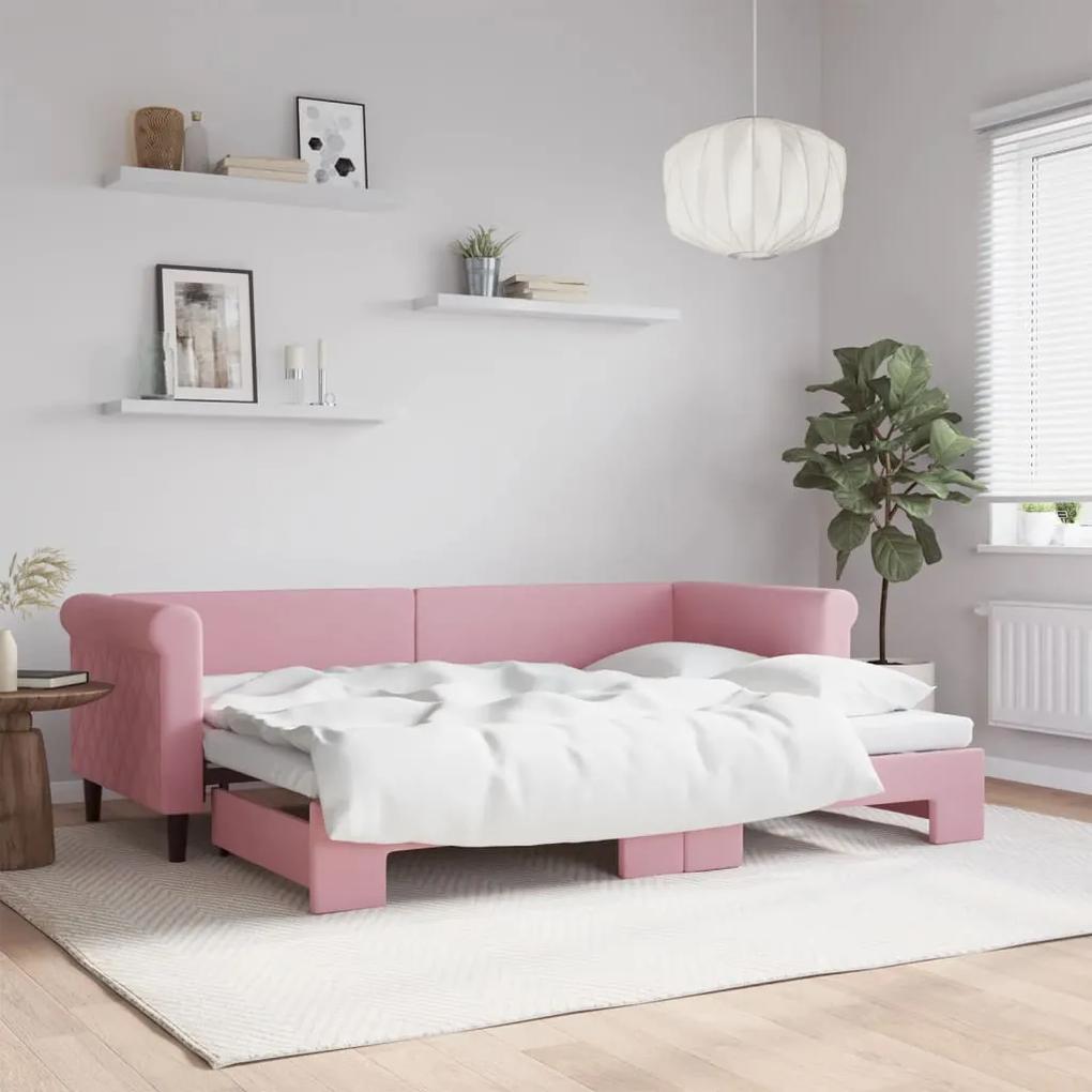 Denná posteľ s rozkladacou posteľou ružová 80x200 cm zamat 3197767