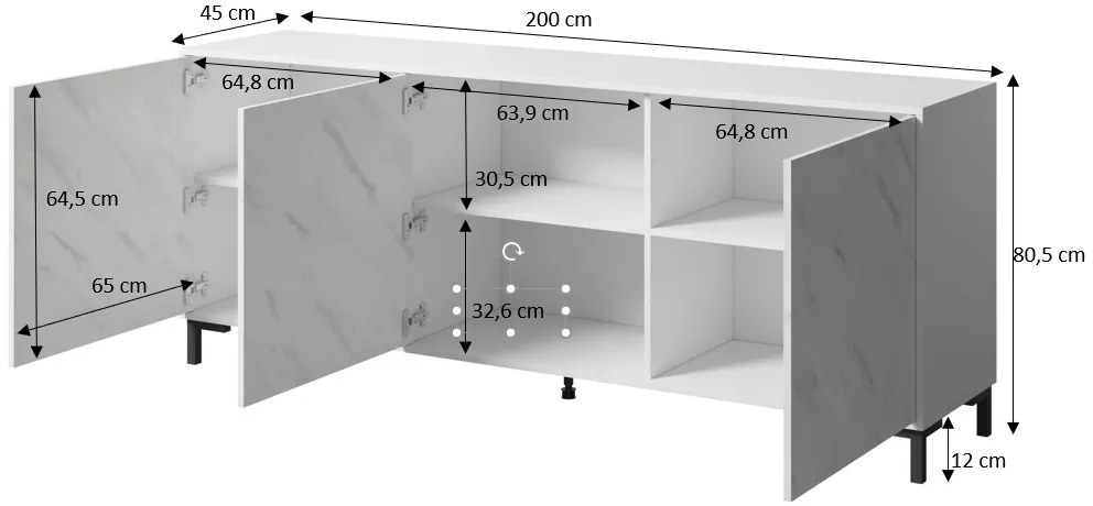 Cama Čierna Komoda Marmo 200