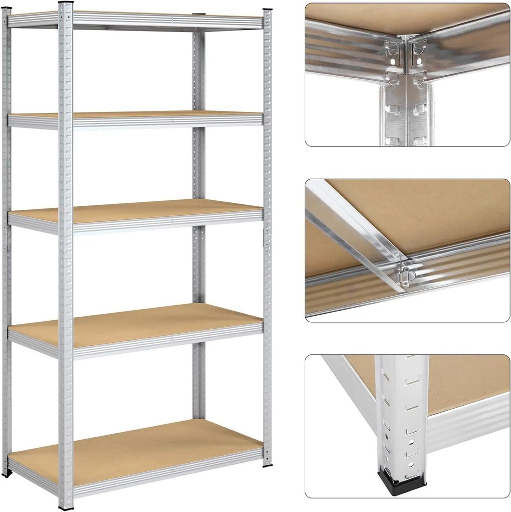 Sada 2 ks dílenských regálů Profa 200 cm stříbrná/hnědá