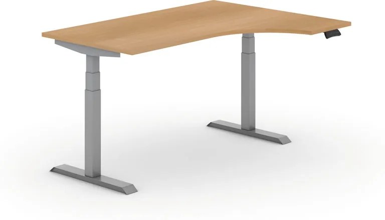 Výškovo nastaviteľný stôl PRIMO ADAPT, elektrický, 1600x1200x625-1275 mm, ergonomický pravý, buk, sivá podnož