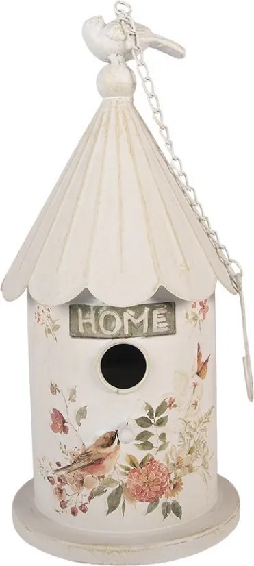 Béžová dekorácia vtáčia búdka s vtáčikmi Home - Ø 19*40 cm