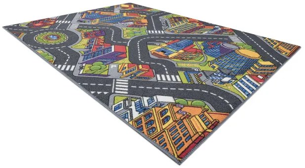 Detský koberec REBEL ROADS Urban life 97 Metropolis, ulice protišmykový - sivý