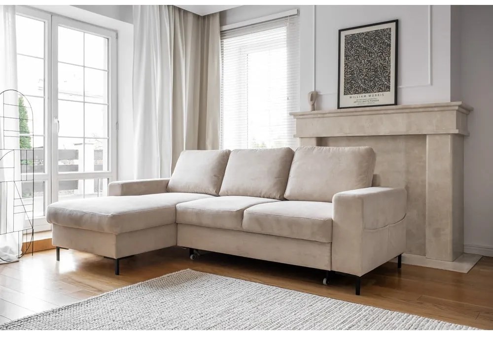 Béžová menčestrová rozkladacia rohová pohovka (ľavý roh) Lofty Lilly – Miuform