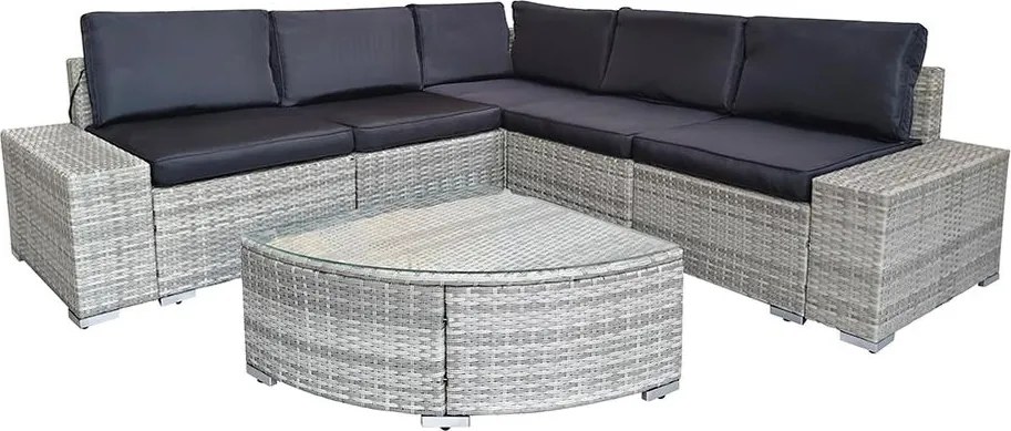 Rohová ratanová súprava Avenberg AZURE - šedá / čierna