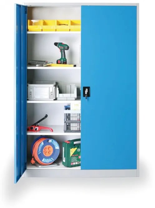 Dielenská kovová skriňa na náradie KOVONA, 4 police, zváraná, nosnosť 50 kg, 1200 x 500 x 1950 mm