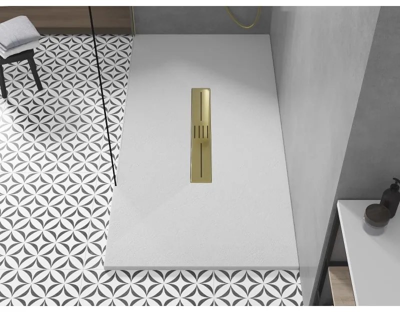 Mexen Toro, SMC obdĺžniková sprchová vanička 200 x 70 cm, biela, zlatá krytka, 43107020-G