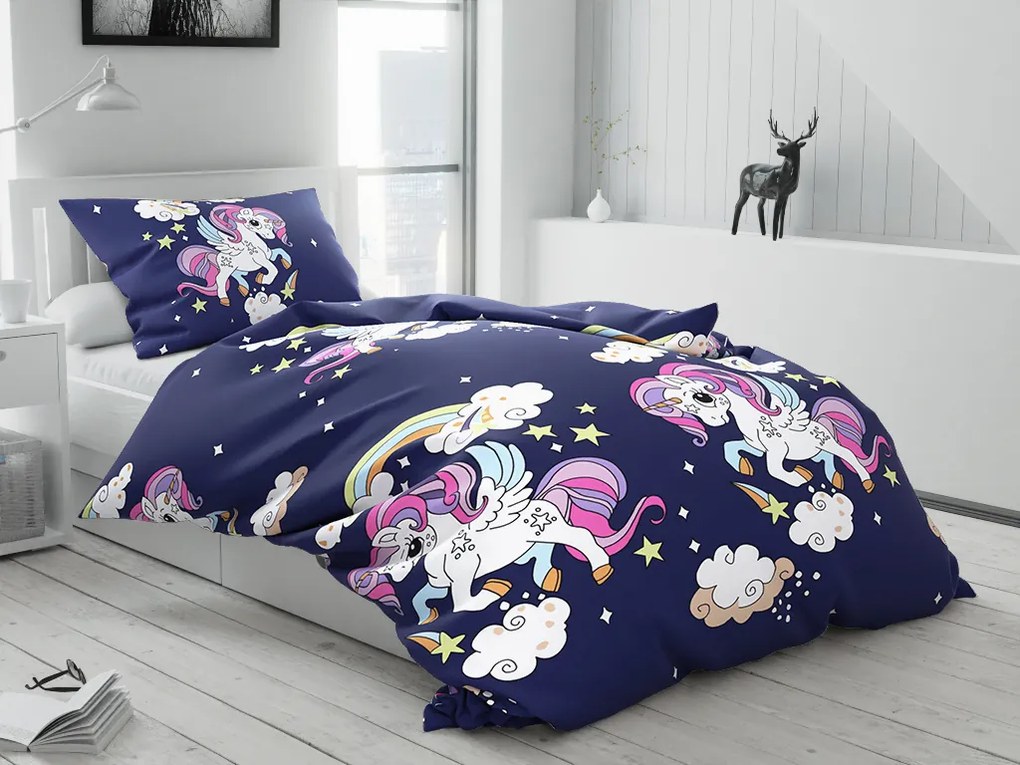 Bavlnené obliečky UNICORN modré Rozmer obliečky: 2 ks 70 x 90 cm | 200 x 220 cm