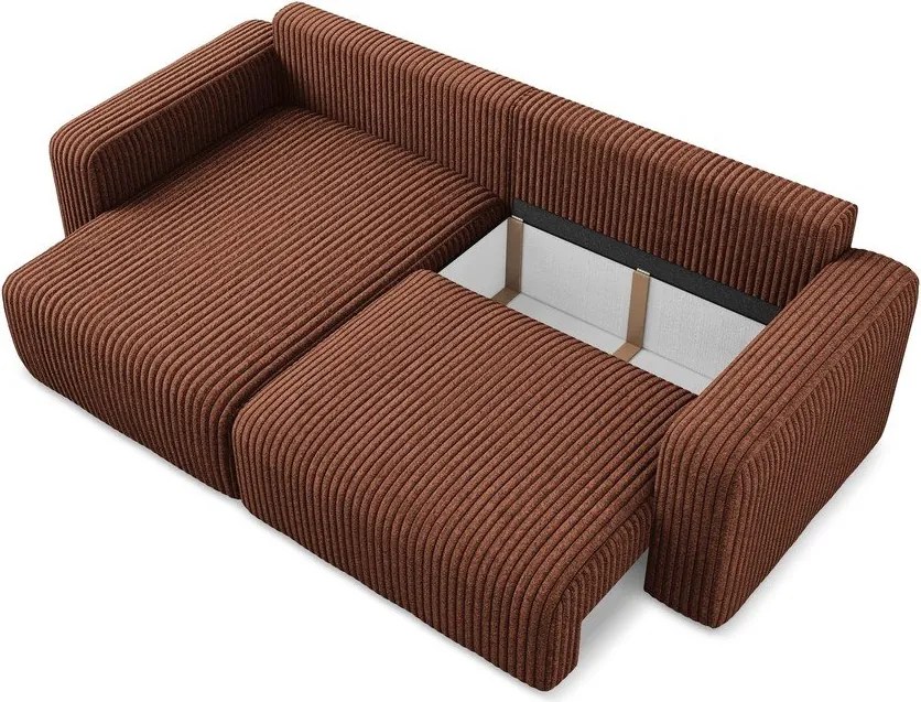 Menčestrová rozkladacia/s úložným priestorom rohová pohovka v terakotovej farbe (ľavý roh/s leňoškou) Kona – Makamii