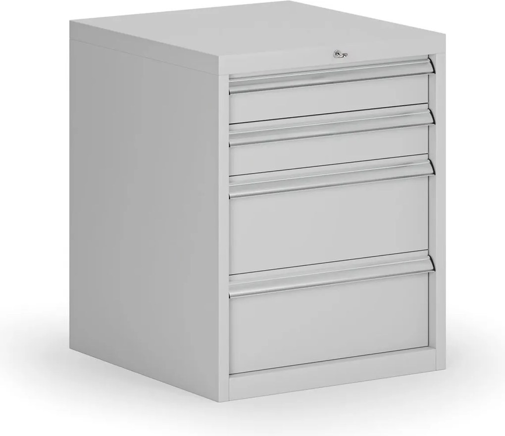 Závesný dielenský box k stolu G8, 4 zásuvky, 560 x 600 x 700 mm, sivá
