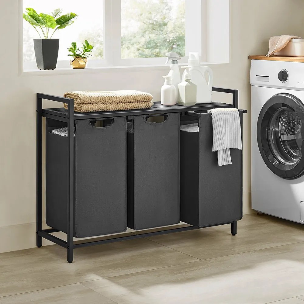 Trojdielny kôš na bielizeň, tmavosivý