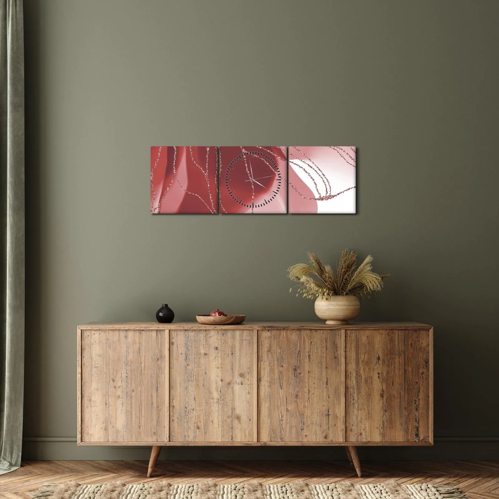 Obraz - Červená abstraktná kvetina N⁰1 (s hodinami) (90x30 cm)
