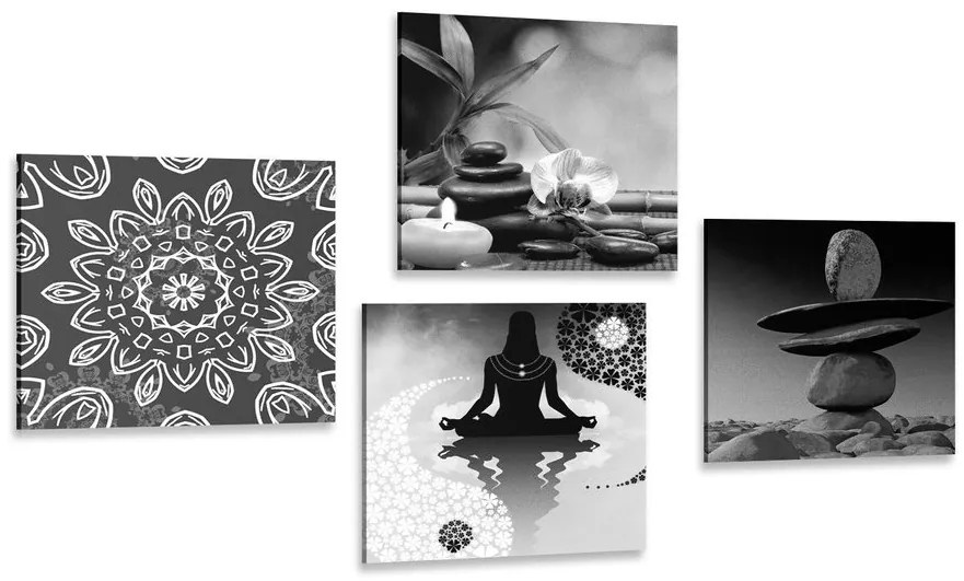 Set obrazov harmónia Feng Shui v čiernobielom prevedení Varianta: 4x 60x60