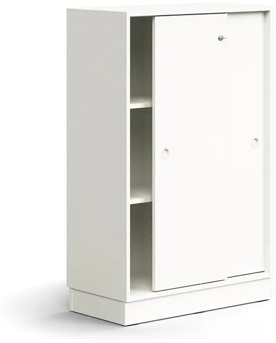 Skriňa s posuvnými dverami QBUS, 2 police, so soklom, s madlom, 1252x800x400 mm, biela