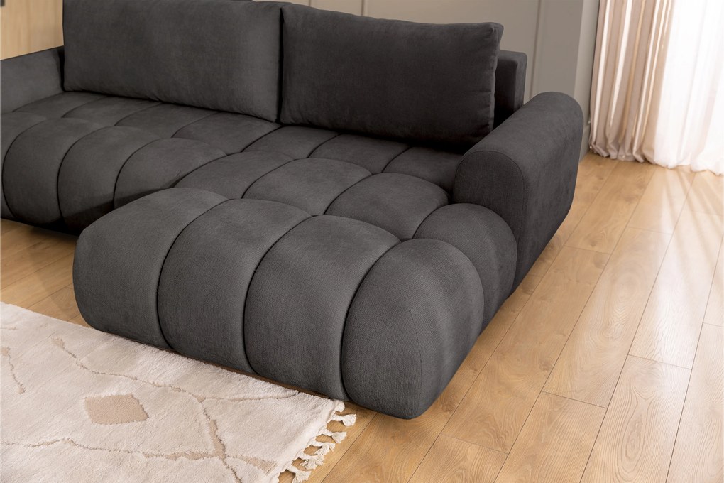 Rozkladacia rohová sedačka Lutario Mini pravá - tmavosivá hydrofóbna pletenina Venice 2021