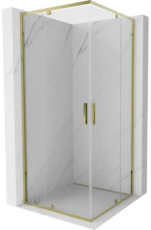 Mexen Exo, štvorcový výklopný sprchový kút 70 x 70 cm, číre sklo, zlatá, 8110-070-070-50-00