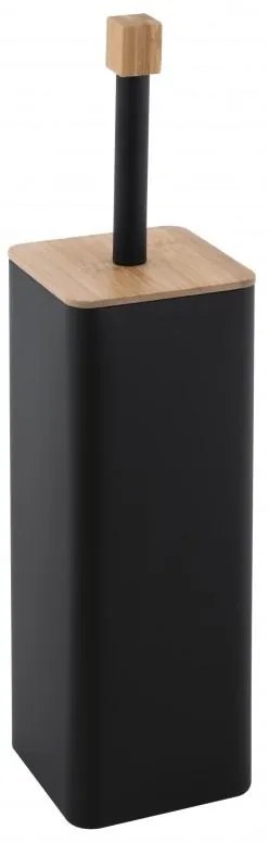 Erga Amba, hranatá toaletná WC kefa na postavenie, čierna matná-prírodná hnedá, ERG-YKA-PD.AMBA-BLK