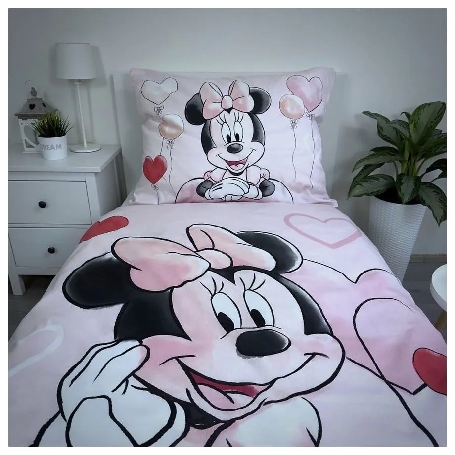 Ružové bavlnené detské obliečky na jednolôžko 140x200 cm Minnie "Balloon" – Jerry Fabrics