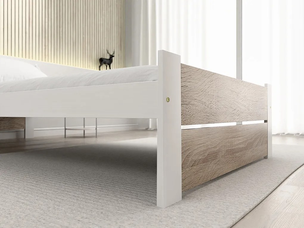 Posteľ IKAROS DOUBLE 90 x 200 cm, biela/dub sonoma Rošt: S lamelovým roštom, Matrac: Matrac SOMMERA 18 cm