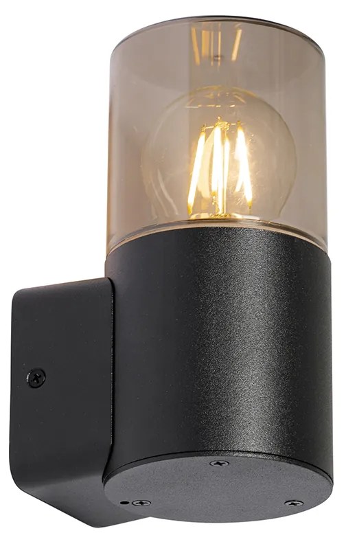 Moderné vonkajšie nástenné svietidlo čierne s dymovým tienidlom IP44 - Odense