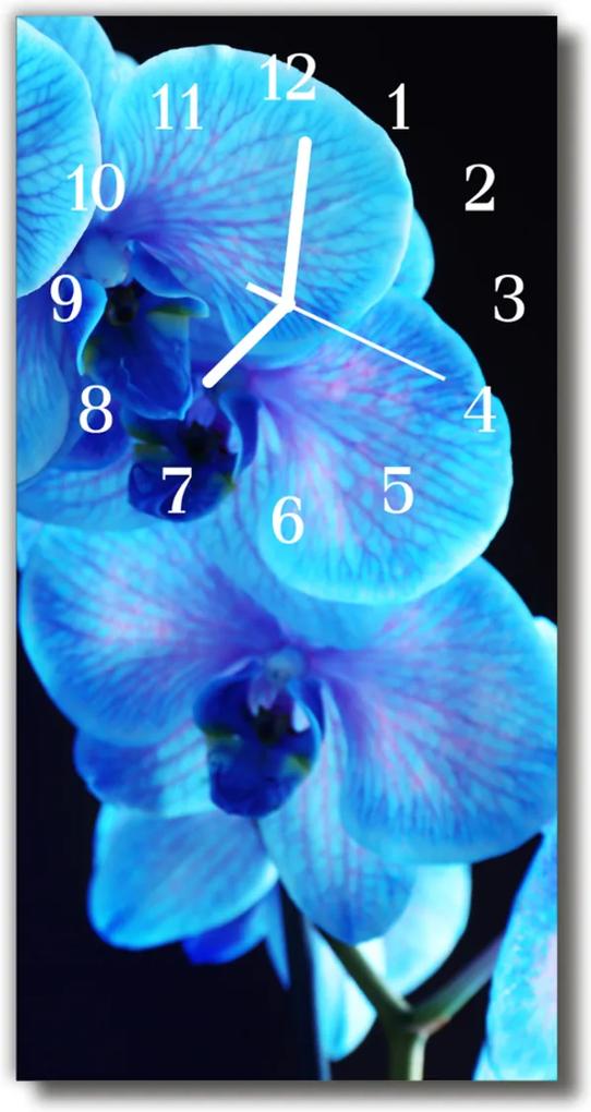 Sklenené hodiny vertikálne  modrá kvetina