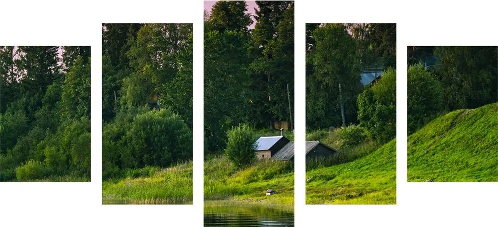 5-dielny obraz rozprávkové domčeky pri rieke
