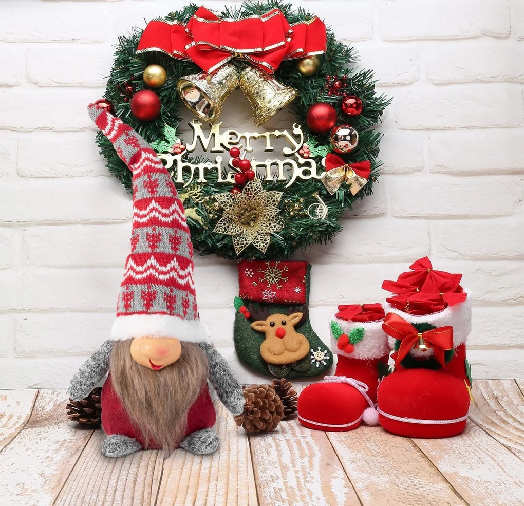 Vianočný škriatok 066 - 30 cm sivý/červený