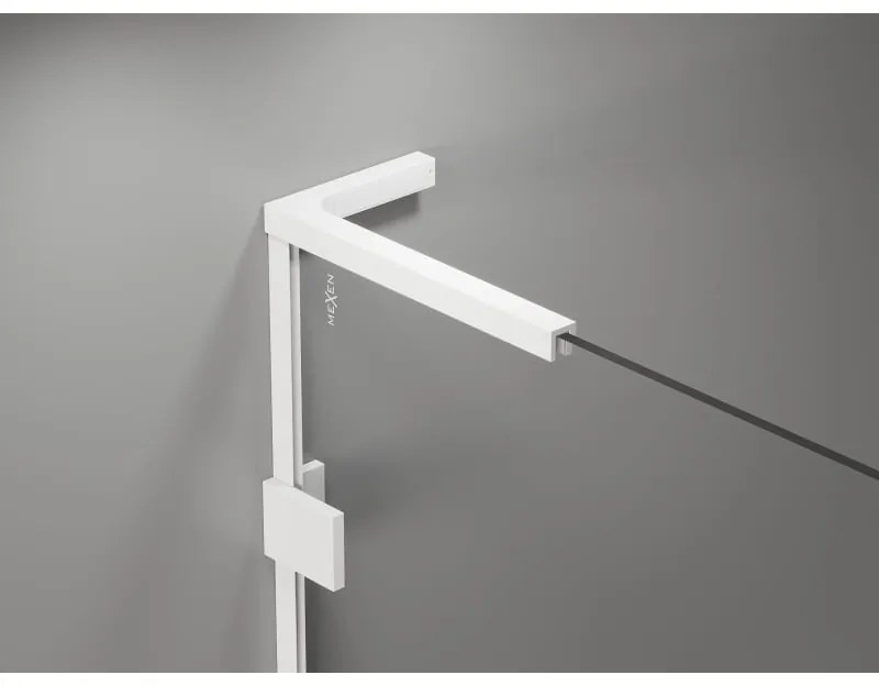 Mexen Lunar, L pravý výklopný päťuholníkový sprchový kút 90 x 100 cm, 8mm číre sklo, biely profil, 831L-090P-100L-20-00-P