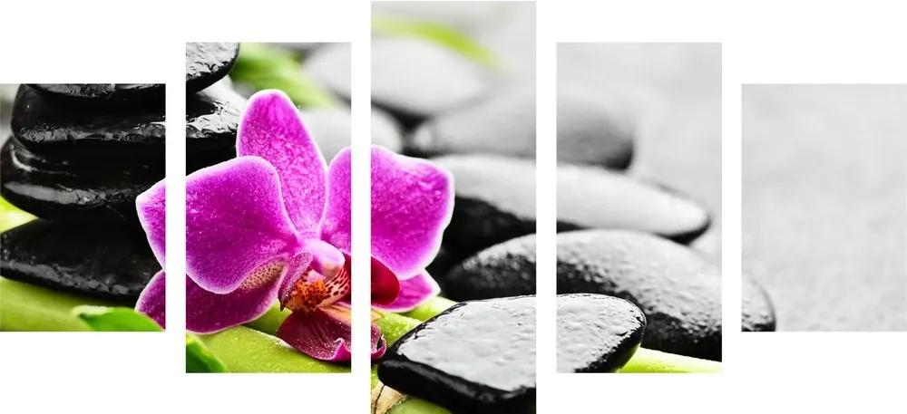 5-dielny obraz wellness zátišie s fialovou orchideou - 200x100