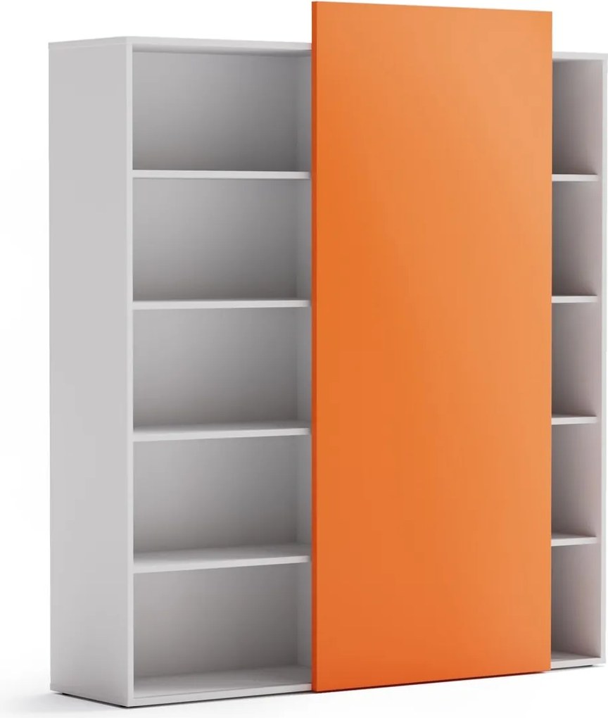 Kancelársky regál s posuvným panelom BLOCK, 1600 × 400 × 1748 mm, oranžová