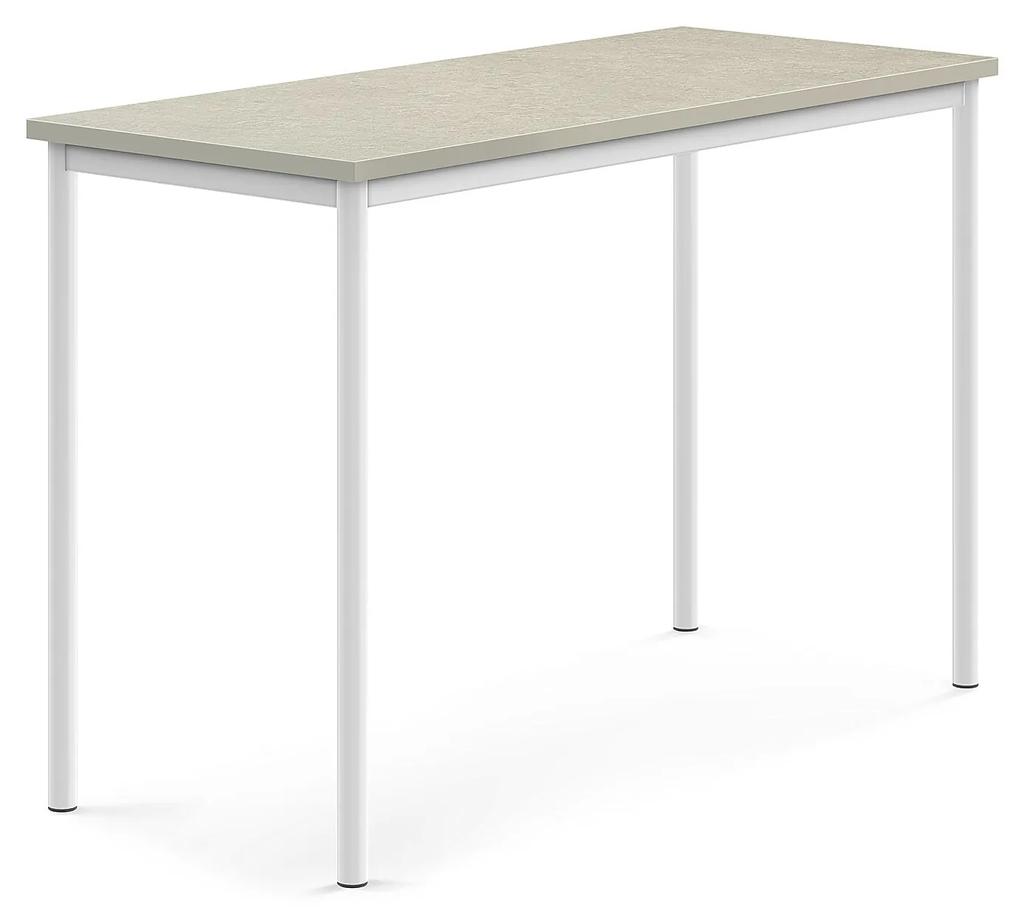 Stôl SONITUS, 1400x600x900 mm, linoleum - svetlošedá, biela