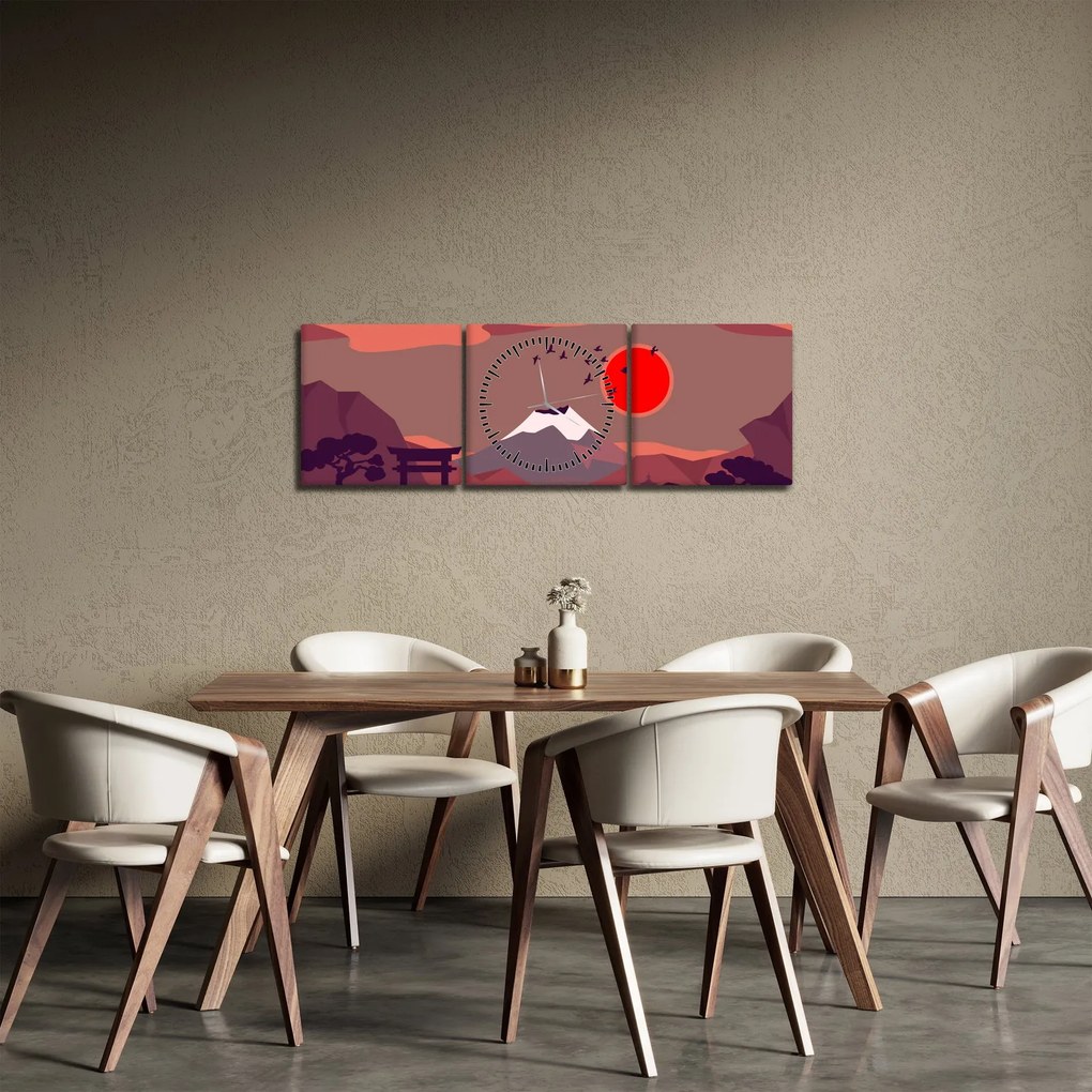 Obraz - Hory Fudži (s hodinami) (90x30 cm)